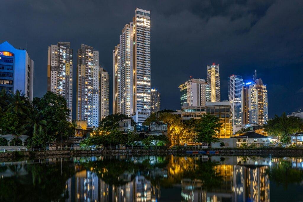 Colombo city skyline and urban streets during a city tour in Sri Lanka