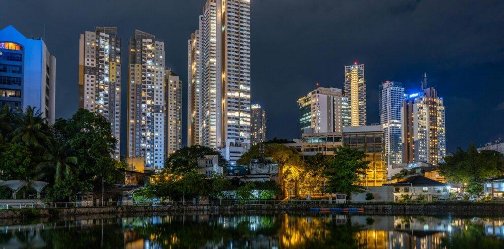 Colombo city skyline and urban streets during a city tour in Sri Lanka