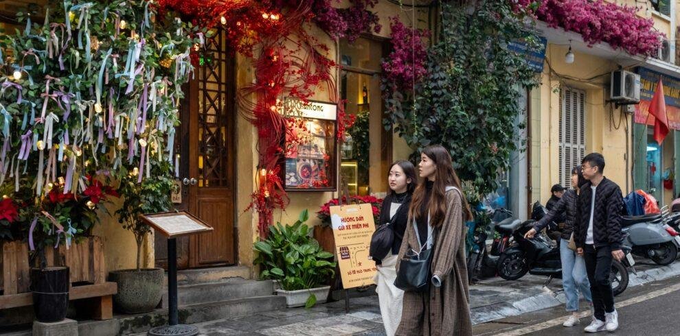Hanoi city streetscape with historic and modern buildings in Vietnam