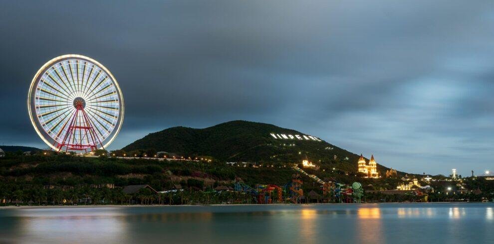 VinWonders Theme Park aerial view with rides and attractions on Phu Quoc Island, Vietnam